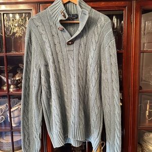 Men’s Ralph Lauren sz XL 100% silk minty green cable toggle sweater